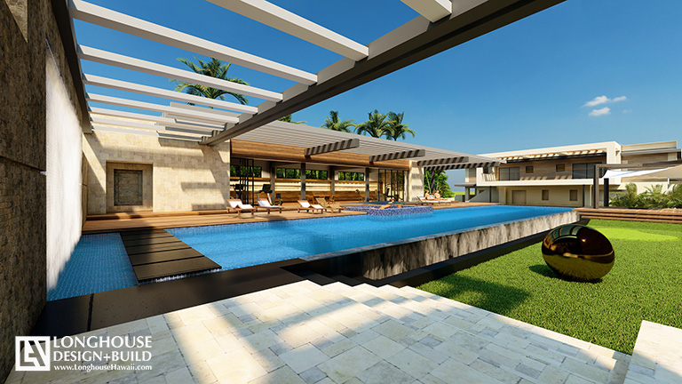 Kahala Pool Resort Style Luxury Infinity Pool Hawaii Architects Jeff Long Oahu Hawaii Honolulu Luxury Home builder design Build Interior Real Estate CAD Rendering Timothy Hamilton 